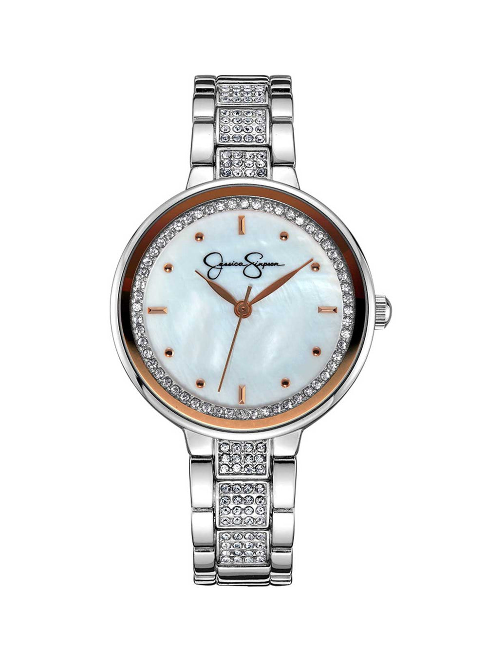 Crystal & Genuine Mother Of Pearl Dial Watch in Silver Tone | Jessica Simpson Accessories