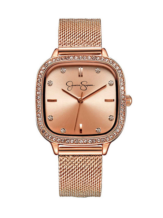 Crystal Bezel Mesh Watch in Rose Gold Tone | Jessica Simpson Accessories