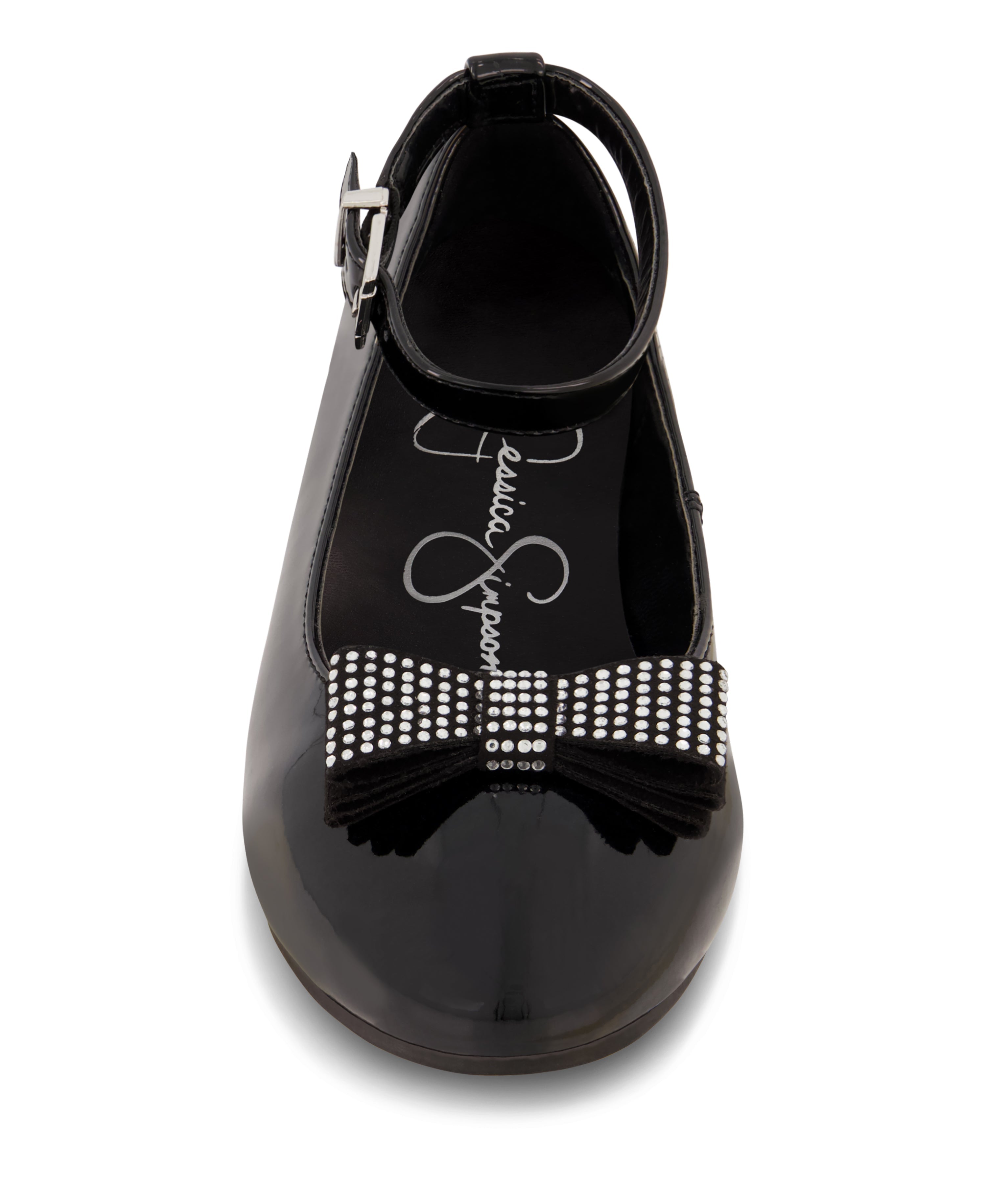 Girls' Amy Jeweled Bow Ballet Flat With Strap in Black | Jessica Simpson Women