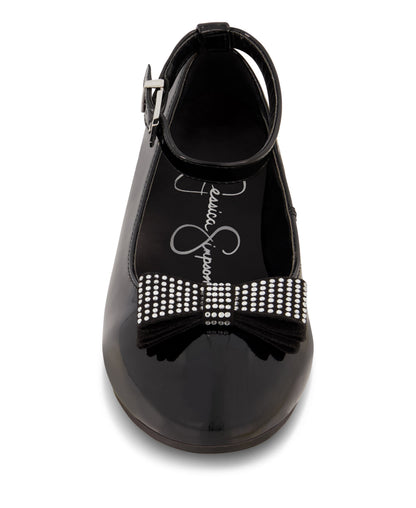 Girls' Amy Jeweled Bow Ballet Flat With Strap in Black | Jessica Simpson Women