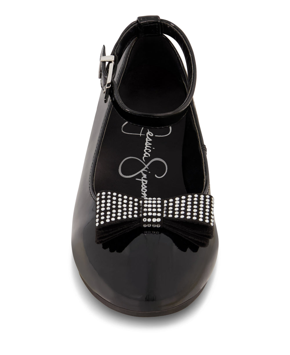 Girls' Amy Jeweled Bow Ballet Flat With Strap in Black | Jessica Simpson Women