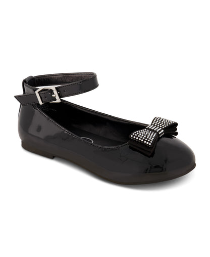 Girls' Amy Jeweled Bow Ballet Flat With Strap in Black | Jessica Simpson Women