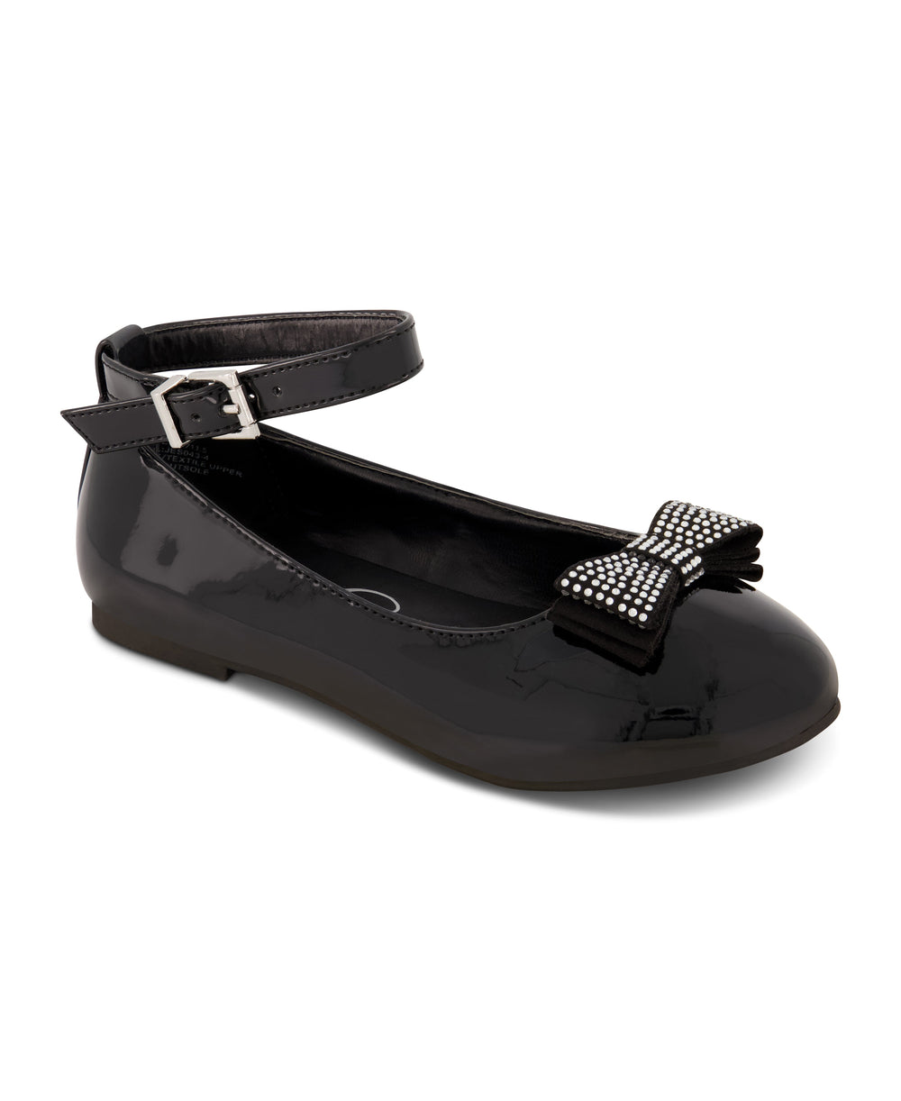 Girls' Amy Jeweled Bow Ballet Flat With Strap in Black | Jessica Simpson Women