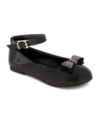 Girls' Amy Jeweled Bow Ballet Flat With Strap in Black | Jessica Simpson Women