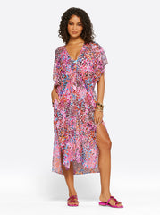 French Exit Long Swim Cover Up in Pink Multi | Jessica Simpson Women