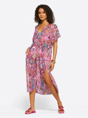 French Exit Long Swim Cover Up in Pink Multi | Jessica Simpson Women