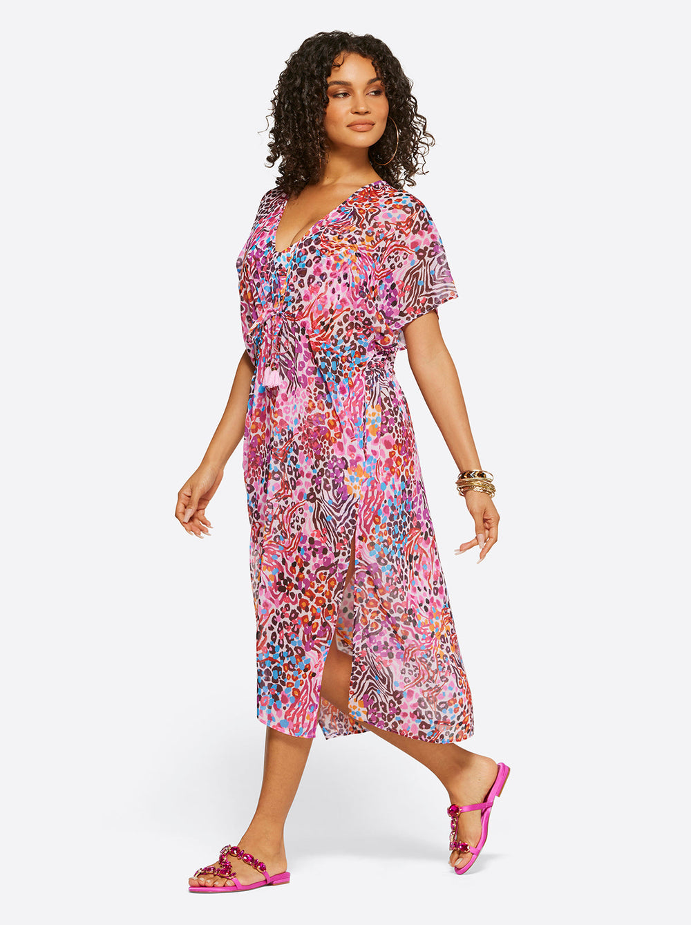 French Exit Long Swim Cover Up in Pink Multi | Jessica Simpson Women
