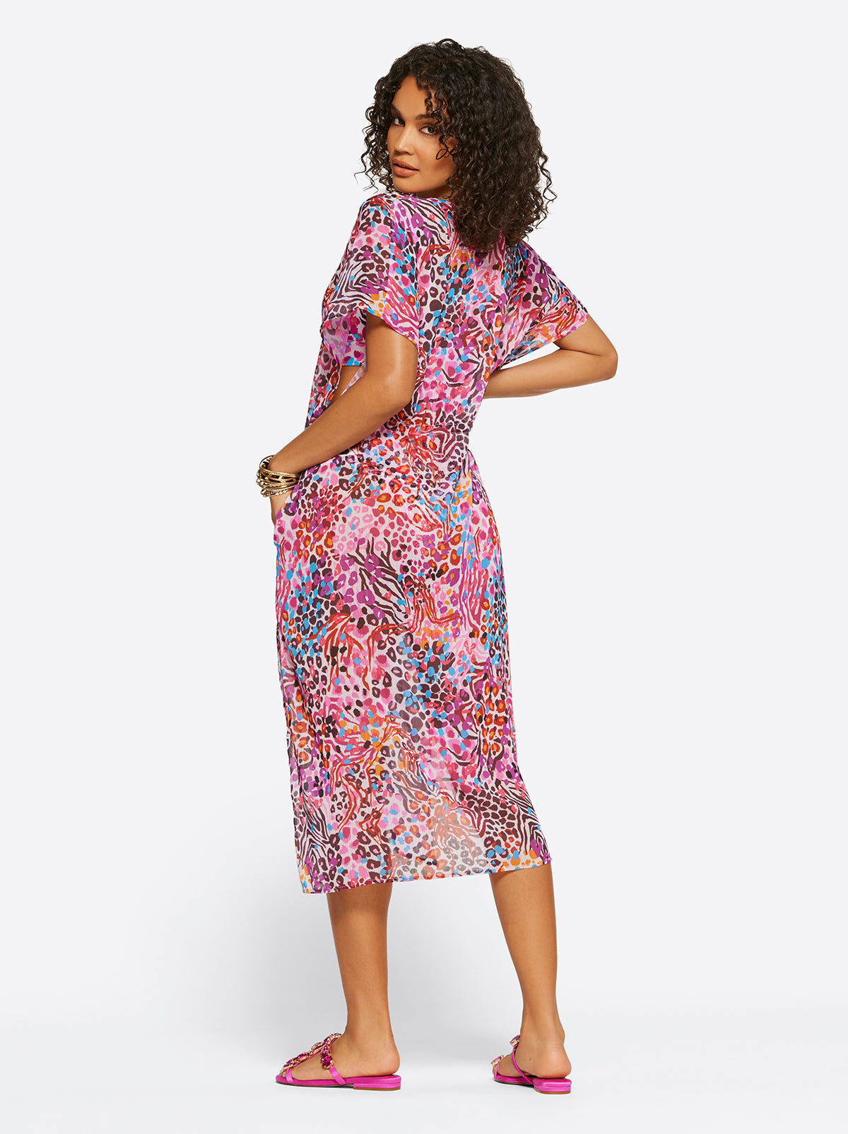 French Exit Long Swim Cover Up in Pink Multi | Jessica Simpson Women