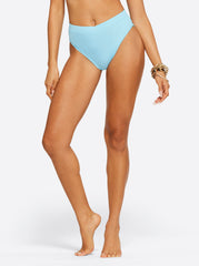 Textured Solids V Front High Waisted Bottom in Sky | Jessica Simpson Women