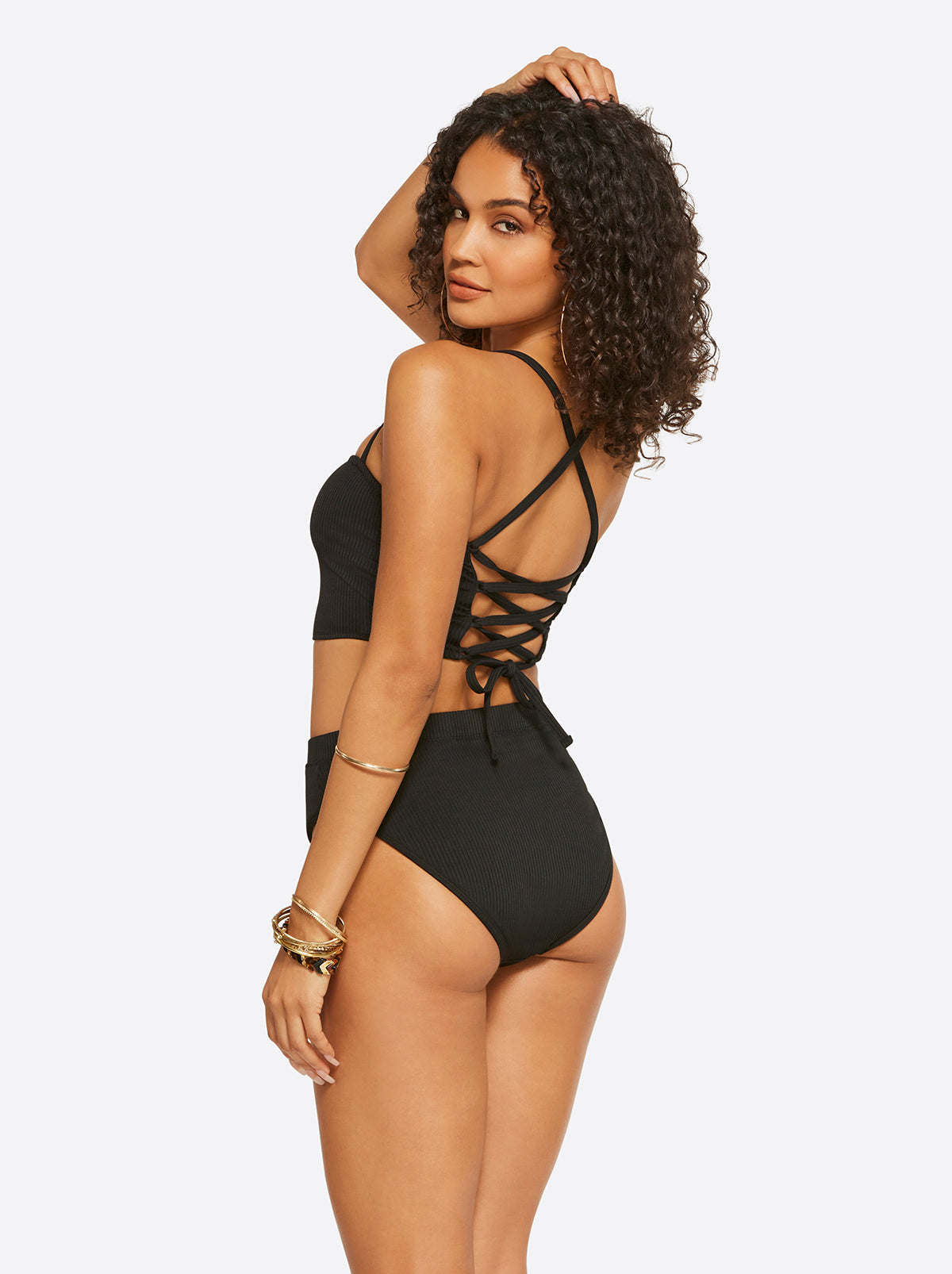Textured Solids Open Back Tank in Black | Jessica Simpson Women