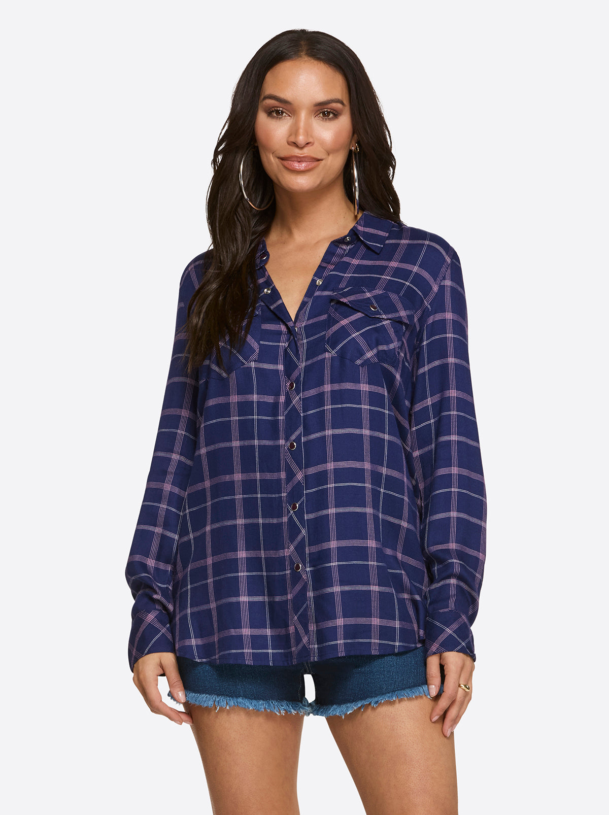 Petunia Shirt in Ocean Cavern Plaid | Jessica Simpson Women