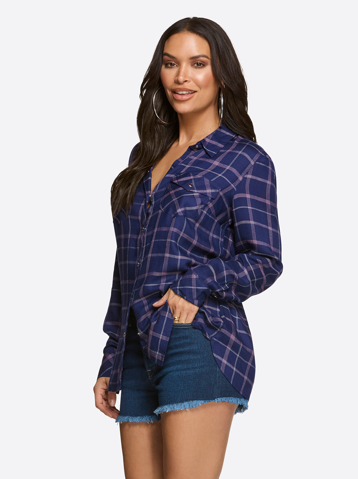 Petunia Shirt in Ocean Cavern Plaid | Jessica Simpson Women