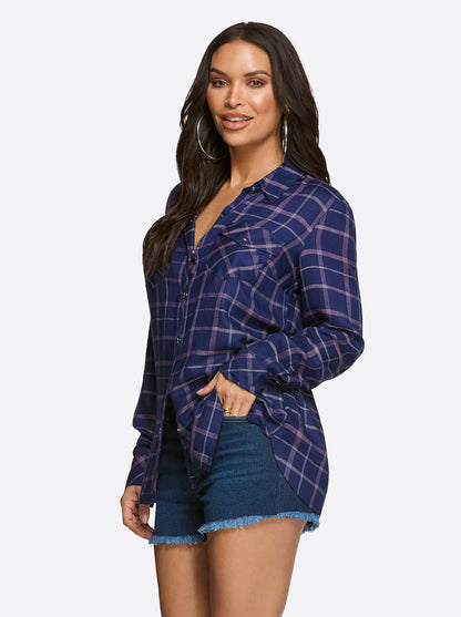 Petunia Shirt in Ocean Cavern Plaid | Jessica Simpson Women