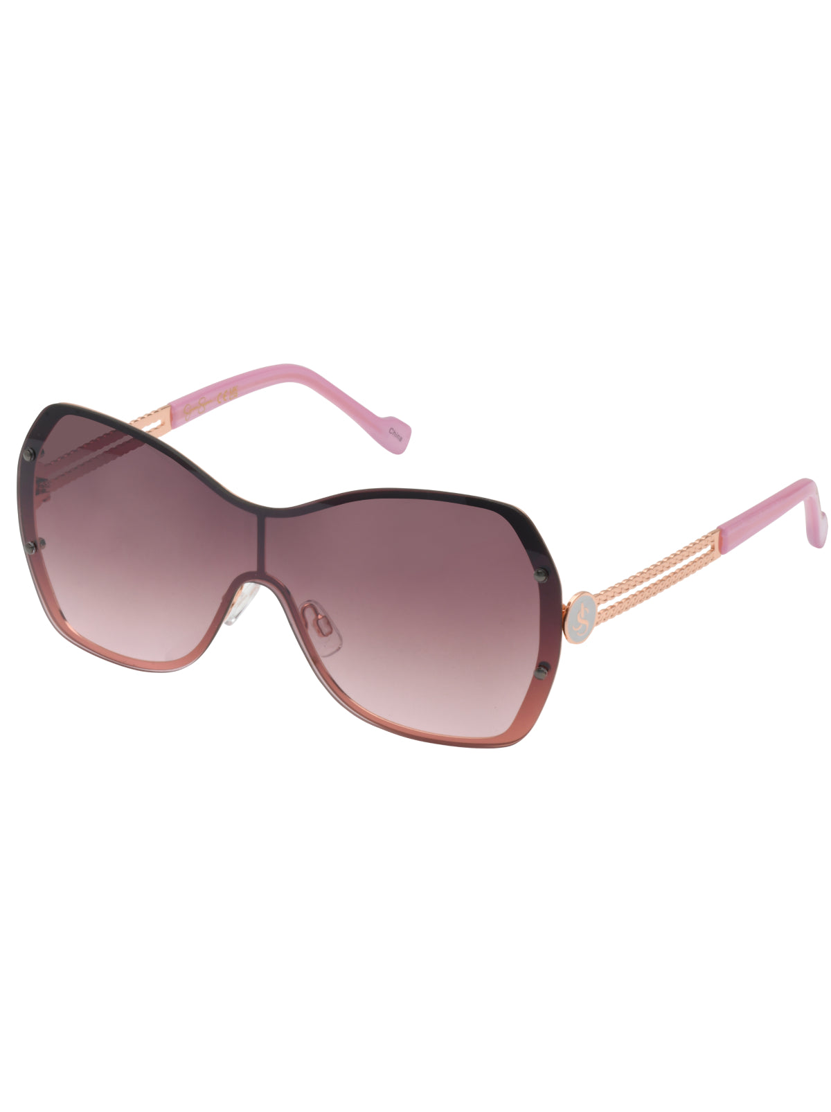 Frameless Metal Shield Sunglasses in Rose Gold & Rose | Jessica Simpson Accessories