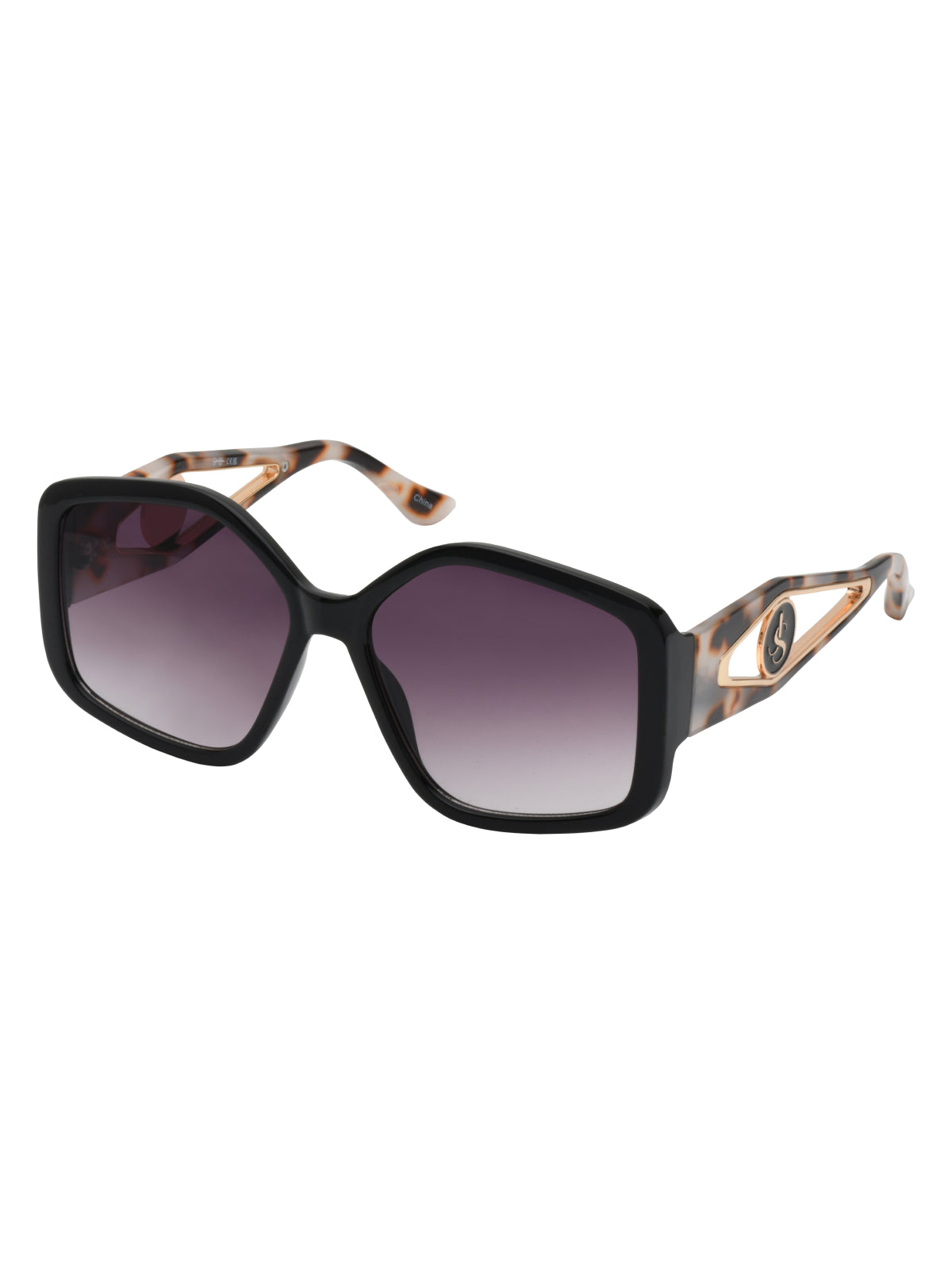 Oversized Geometric Sunglasses in Black & Tortoise | Jessica Simpson Accessories