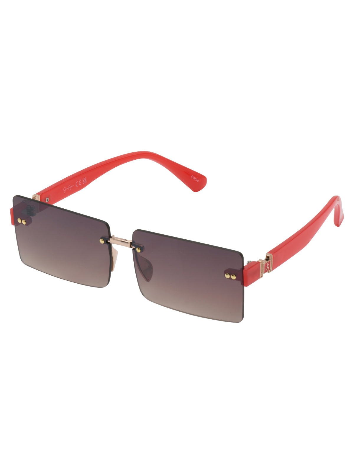 Sleek Rectangular Metal Sunglasses in Gold & Milky Coral | Jessica Simpson Accessories