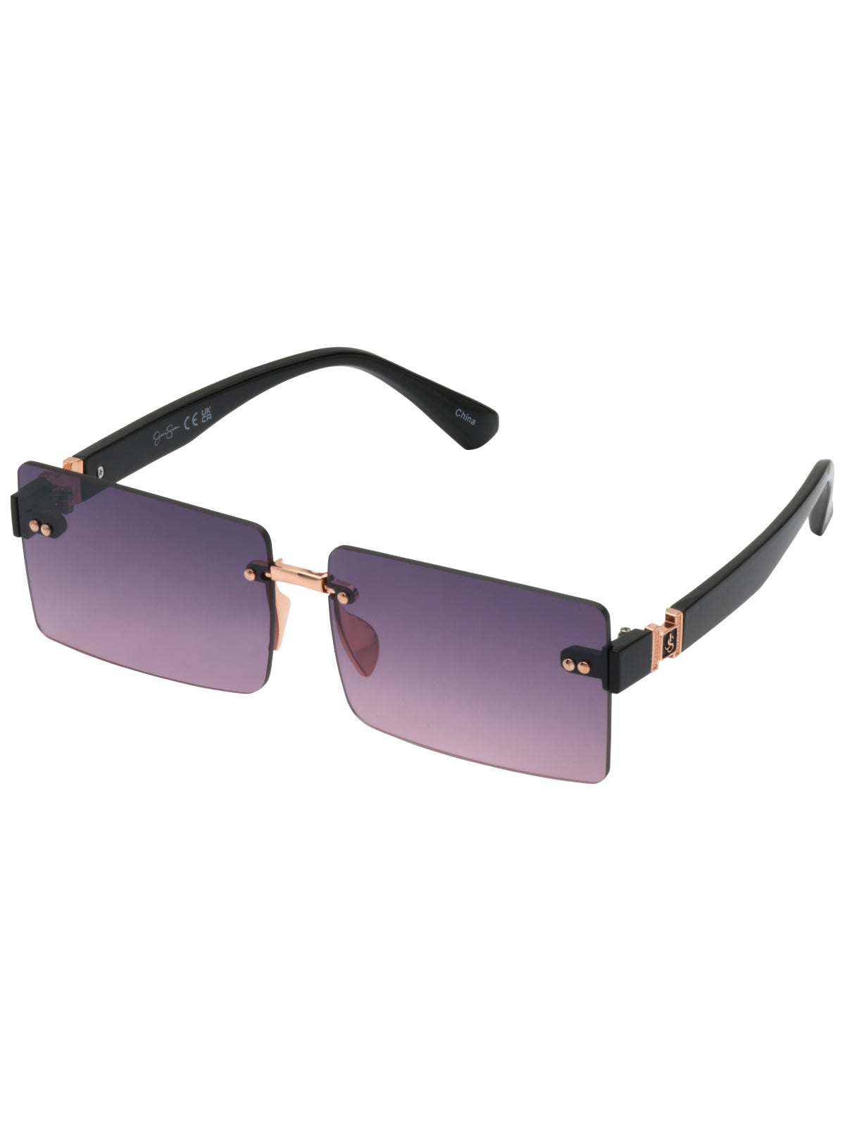Sleek Rectangular Metal Sunglasses in Rose Gold & Black | Jessica Simpson Accessories