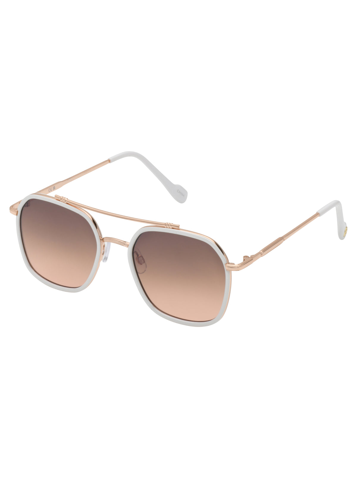 Square Metal Aviator Pilot Sunglasses in Rose Gold & White | Jessica Simpson Accessories