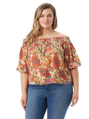 Rosiya Off Shoulder Top in Apricot Sherbet Paisley | Jessica Simpson Women
