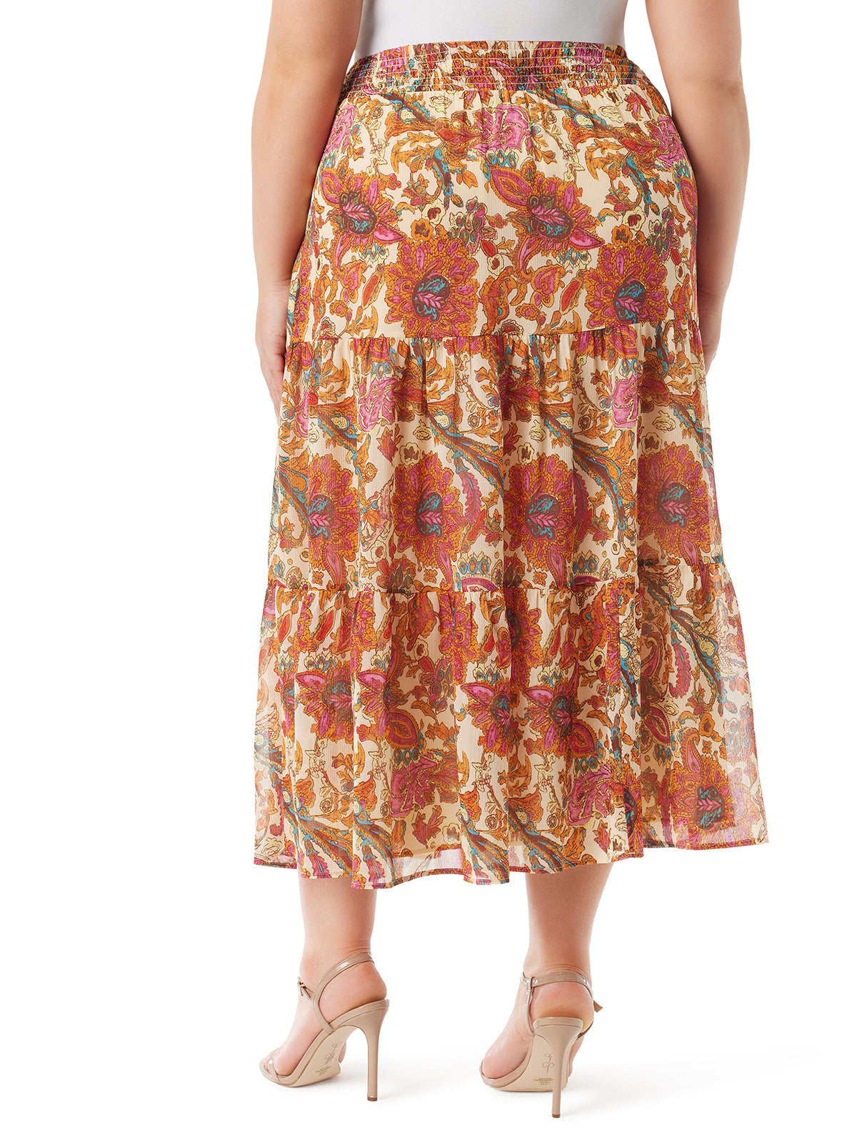 Sunita Tiered Skirt in Apricot Sherbet Paisley | Jessica Simpson Women
