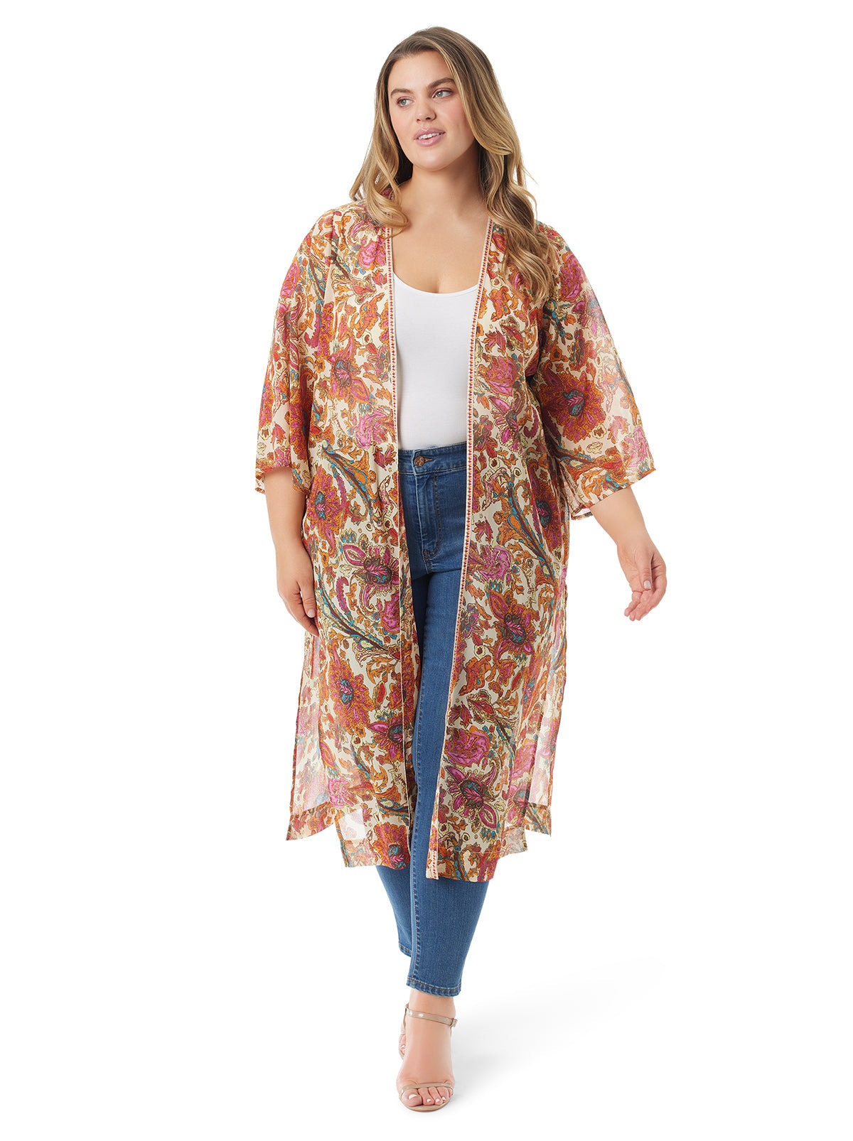 Calie Kimono in Apricot Sherbet Paisley | Jessica Simpson Women