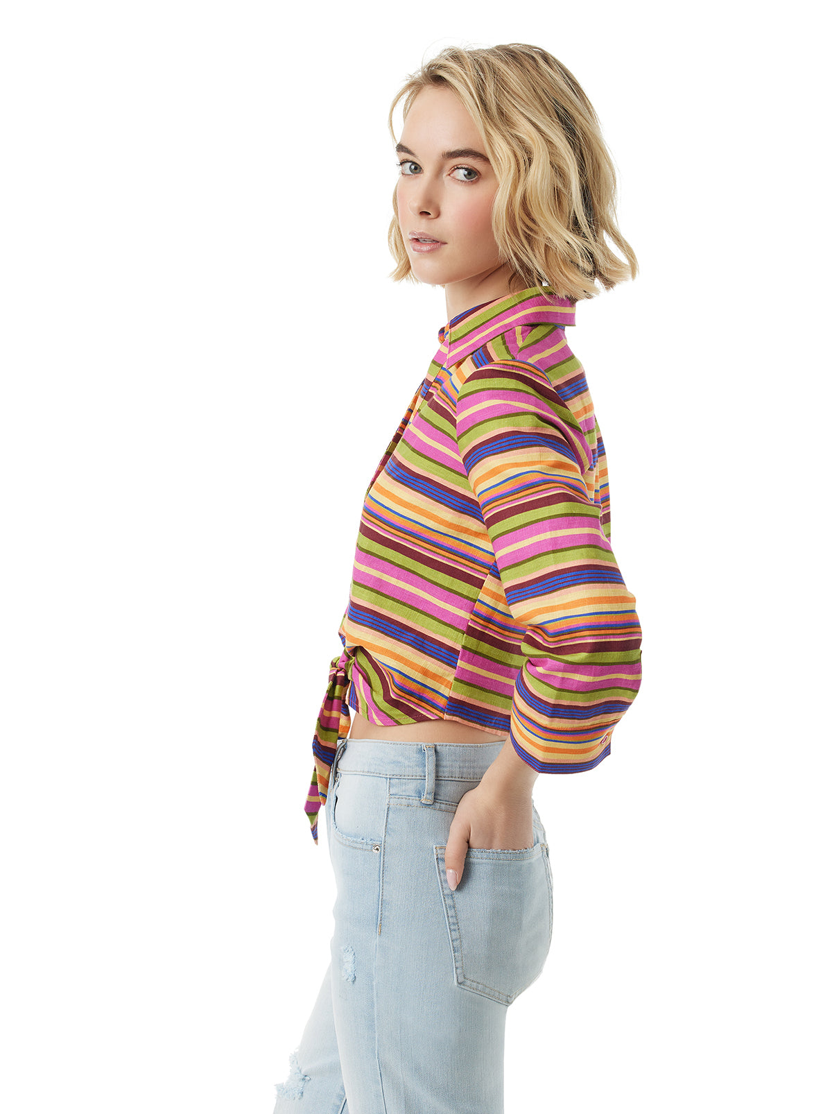 Wisteria Tie Front Top in Rainbow Stripe | Jessica Simpson Women