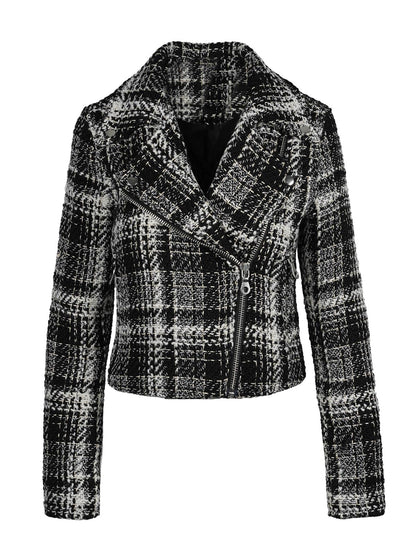 Biker Jacket in Black & White Tweed | Jessica Simpson Women