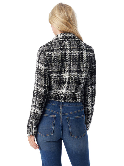 Biker Jacket in Black & White Tweed | Jessica Simpson Women