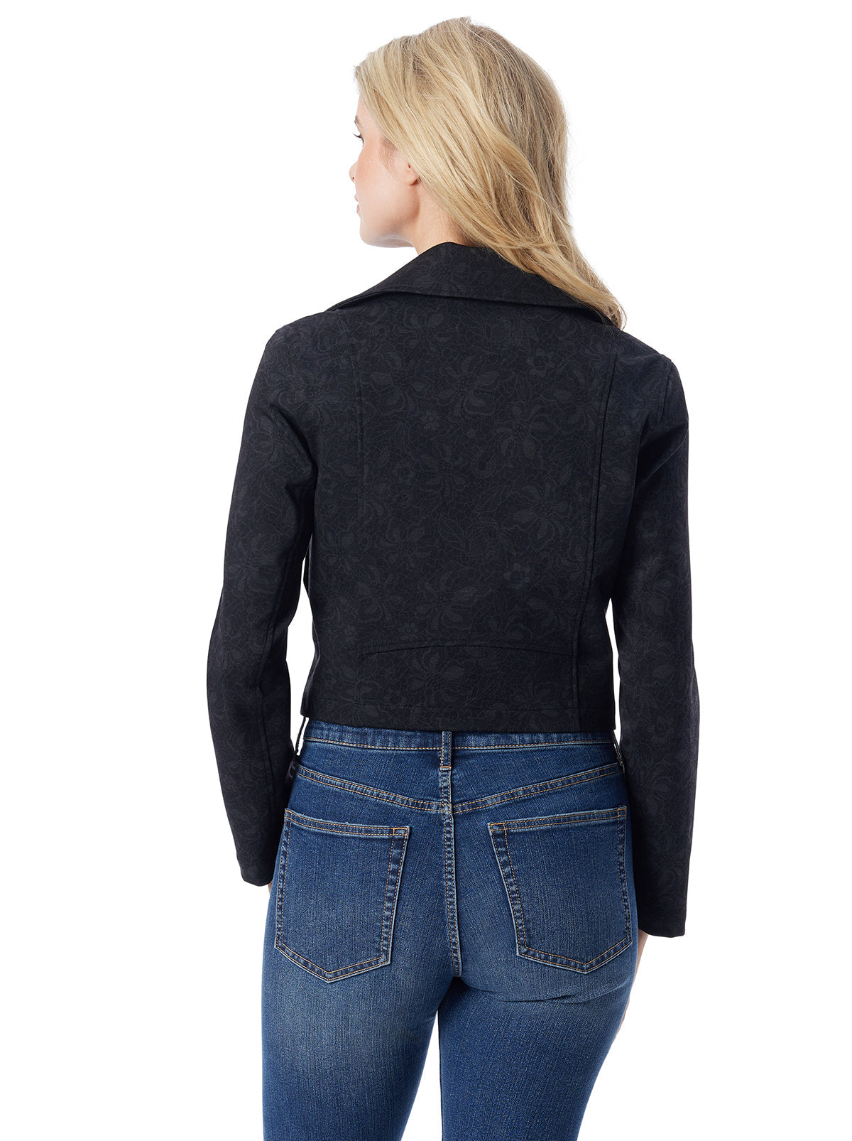 Biker Jacket in Black Laced Floral | Jessica Simpson Women