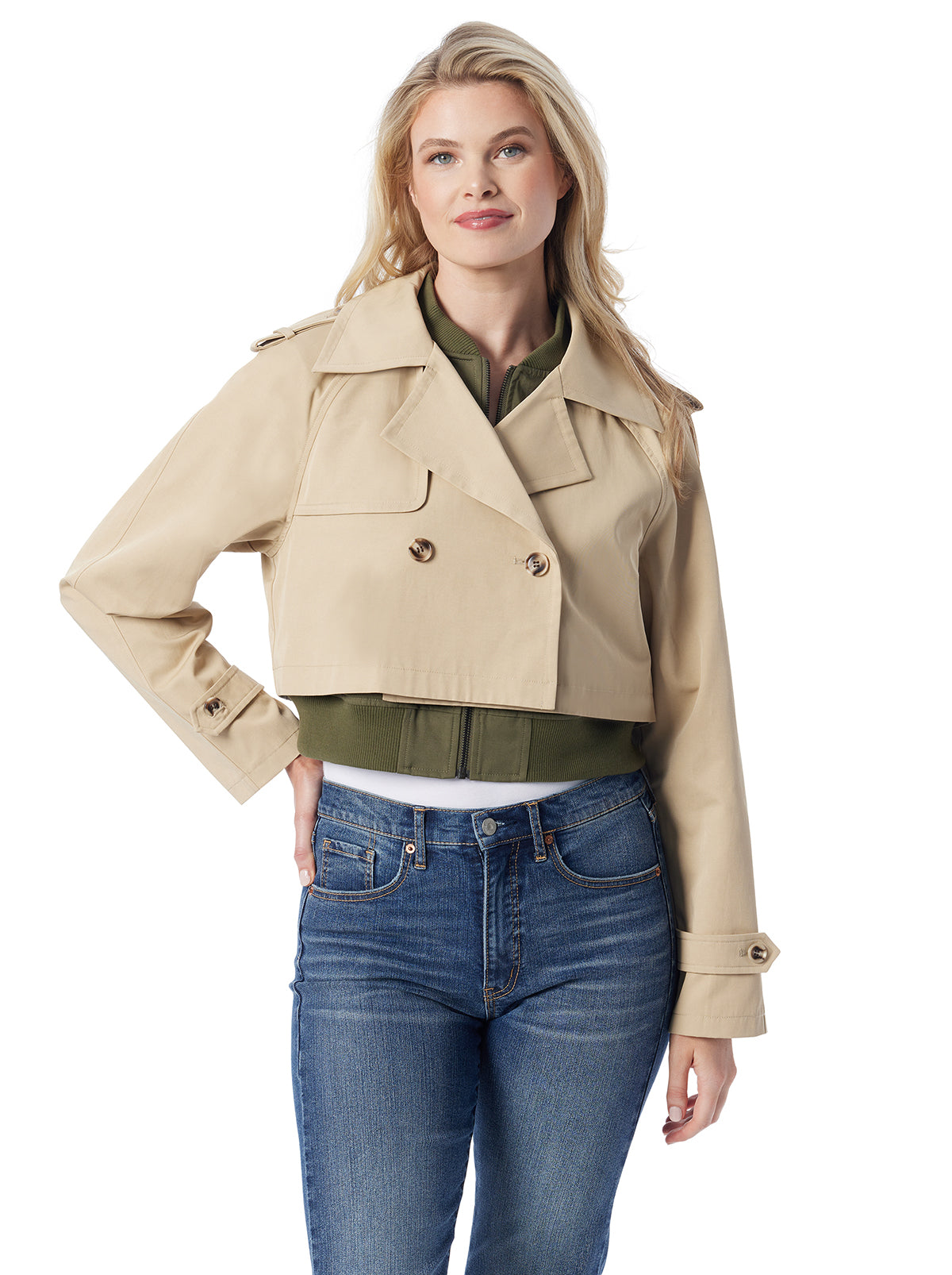 Trench Bomber Jacket in Khaki | Jessica Simpson Women