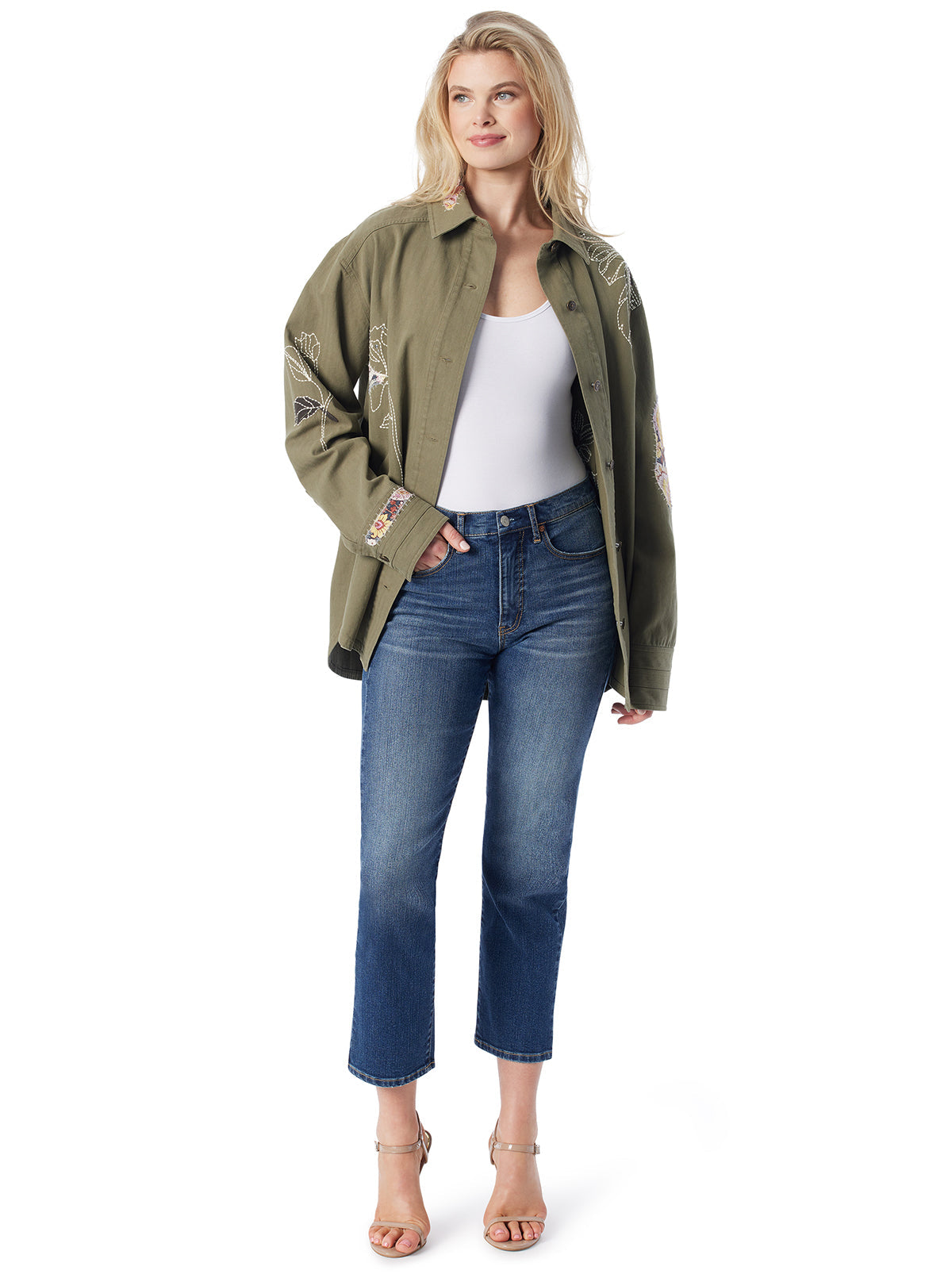 Embellished Shacket in Bronze Green | Jessica Simpson Women