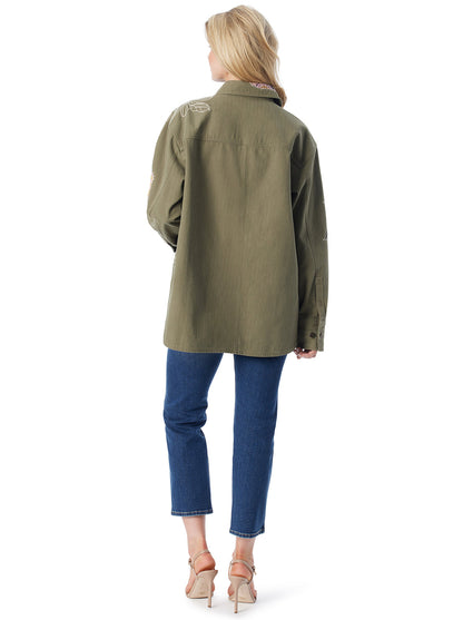 Embellished Shacket in Bronze Green | Jessica Simpson Women
