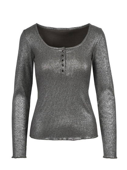 Tahani Henley Top in Silver Grey | Jessica Simpson Women