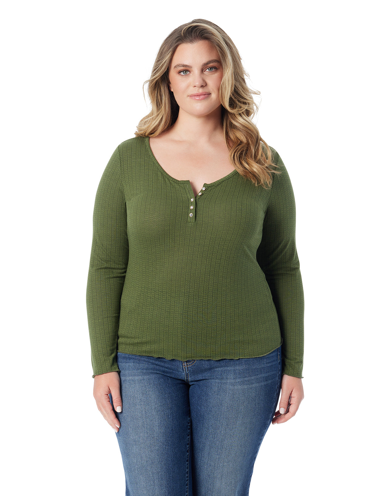 Tahani Henley Top in Bronze Green | Jessica Simpson Women