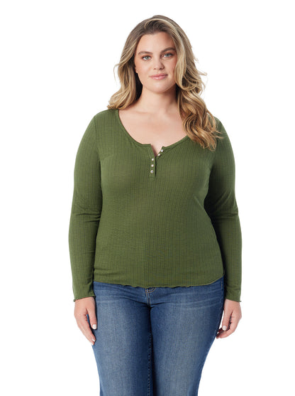 Tahani Henley Top in Bronze Green | Jessica Simpson Women