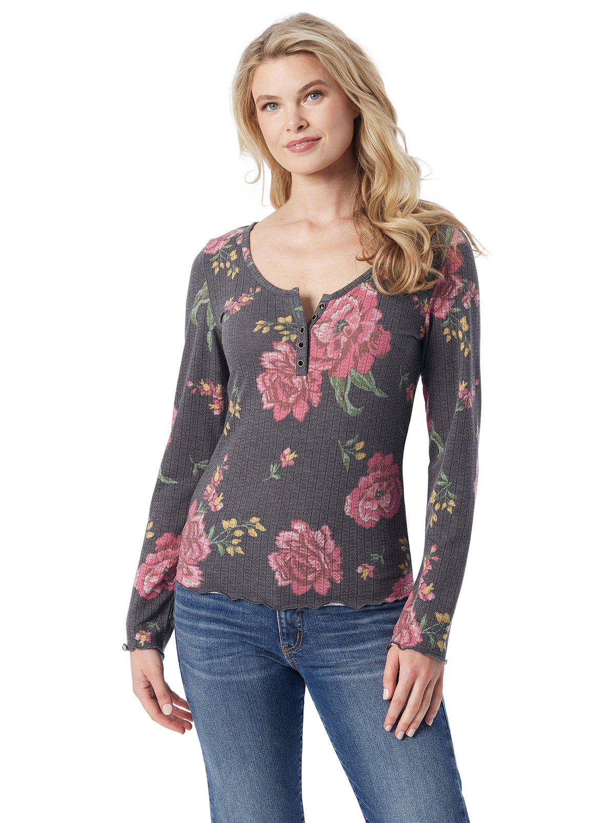 Tahani Henley Top in Sketchy Roses | Jessica Simpson Women