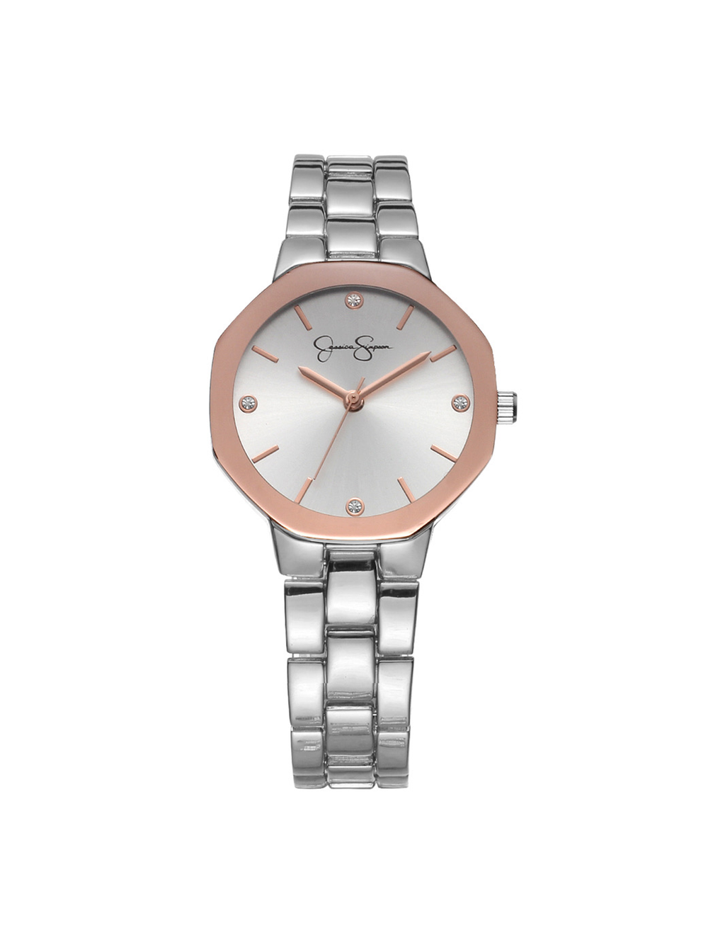 Rose Mettalic Bezel Bracelet Watch in Silver Tone | Jessica Simpson Accessories