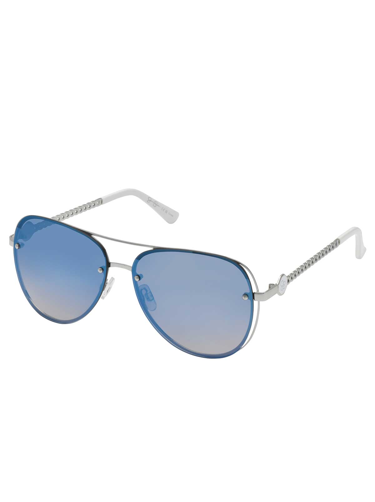Chic Aviator Pilot Sunglasses in Silver & White | Jessica Simpson Accessories