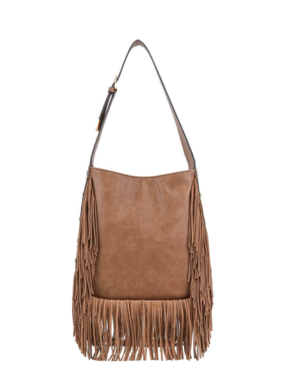 Fringed Calypso Hobo in Almond Brown | Jessica Simpson Accessories