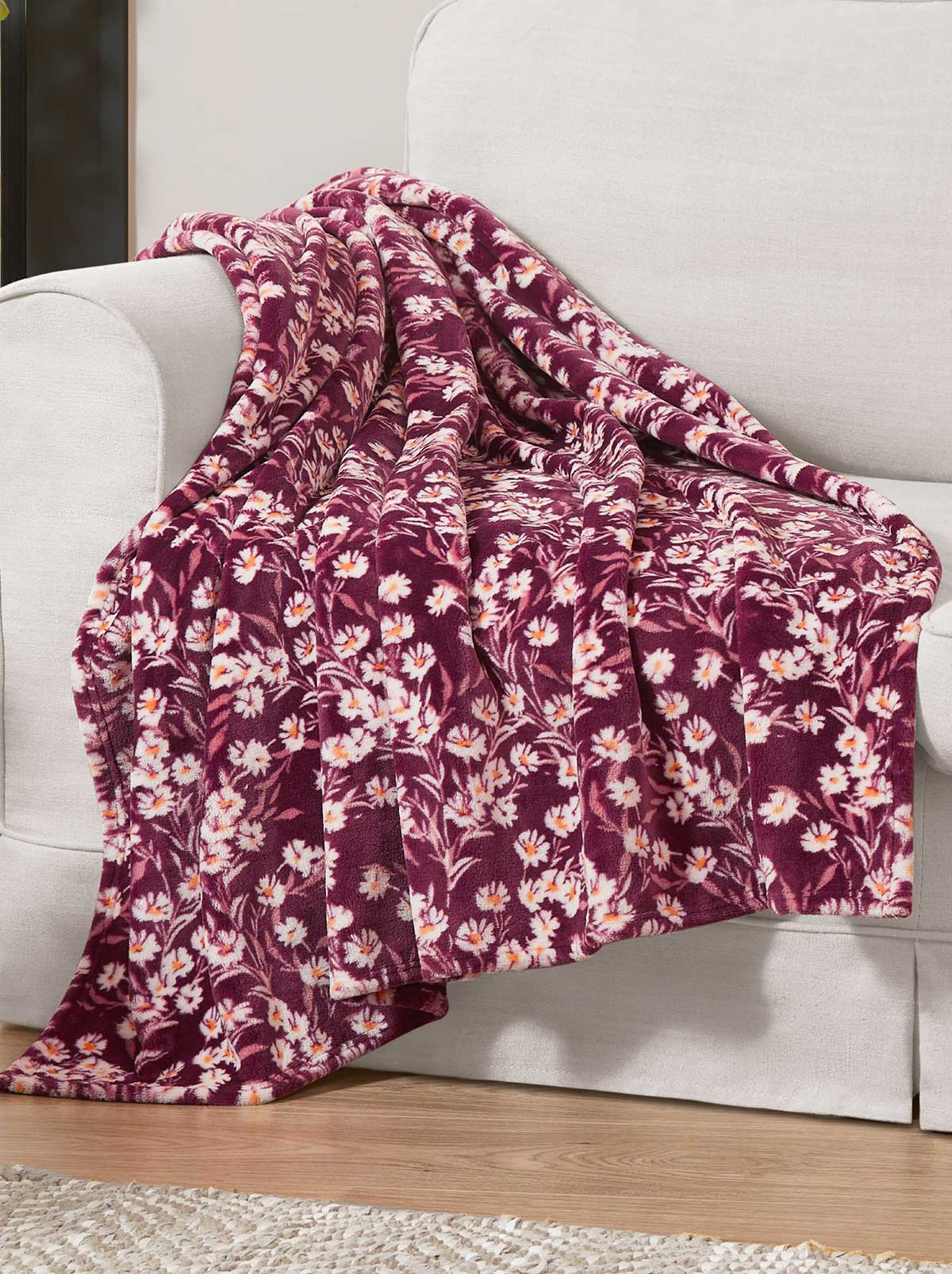Wildflower Park Plush Throw in Wine Red | Jessica Simpson Home