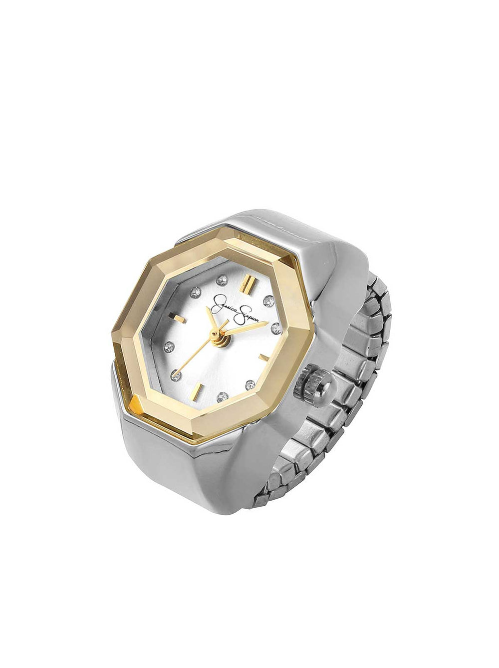 Faceted Bezel Crystal Ring Watch in Silver | Jessica Simpson Accessories