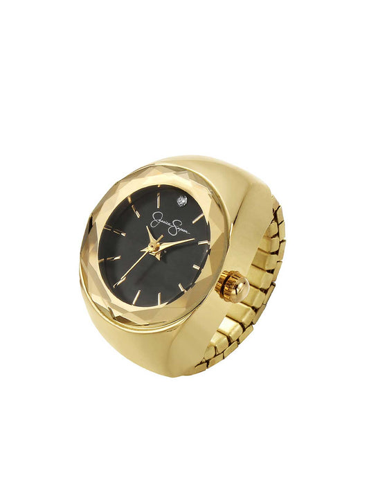 Faceted Bezel Single Crystal Ring Watch in Gold | Jessica Simpson Accessories