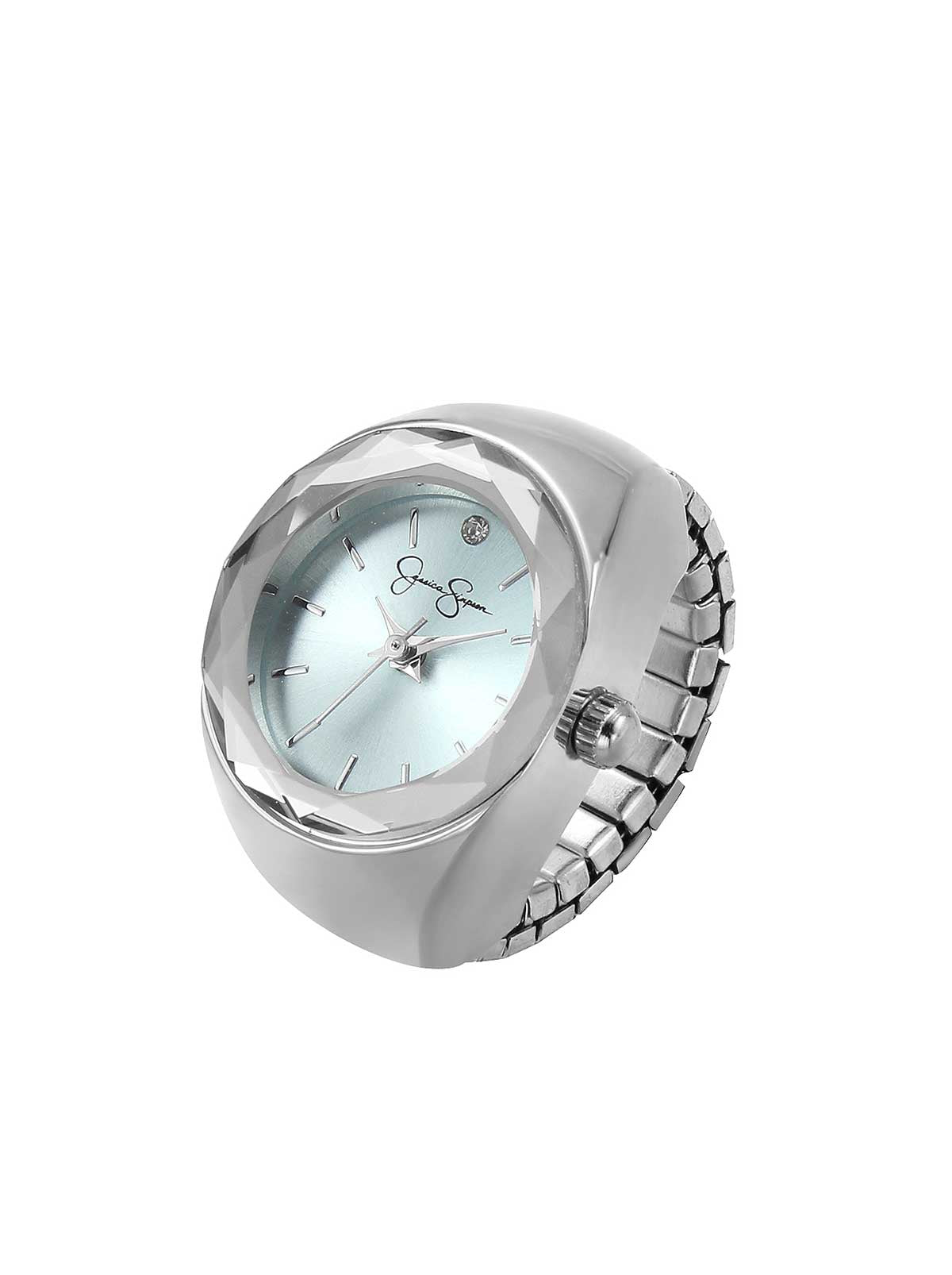 Faceted Bezel Single Crystal Ring Watch in Silver | Jessica Simpson Accessories