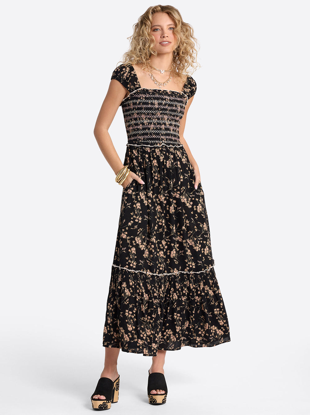 Clarice Maxi Dress in Obsidian Wispy Ditsies | Jessica Simpson Women