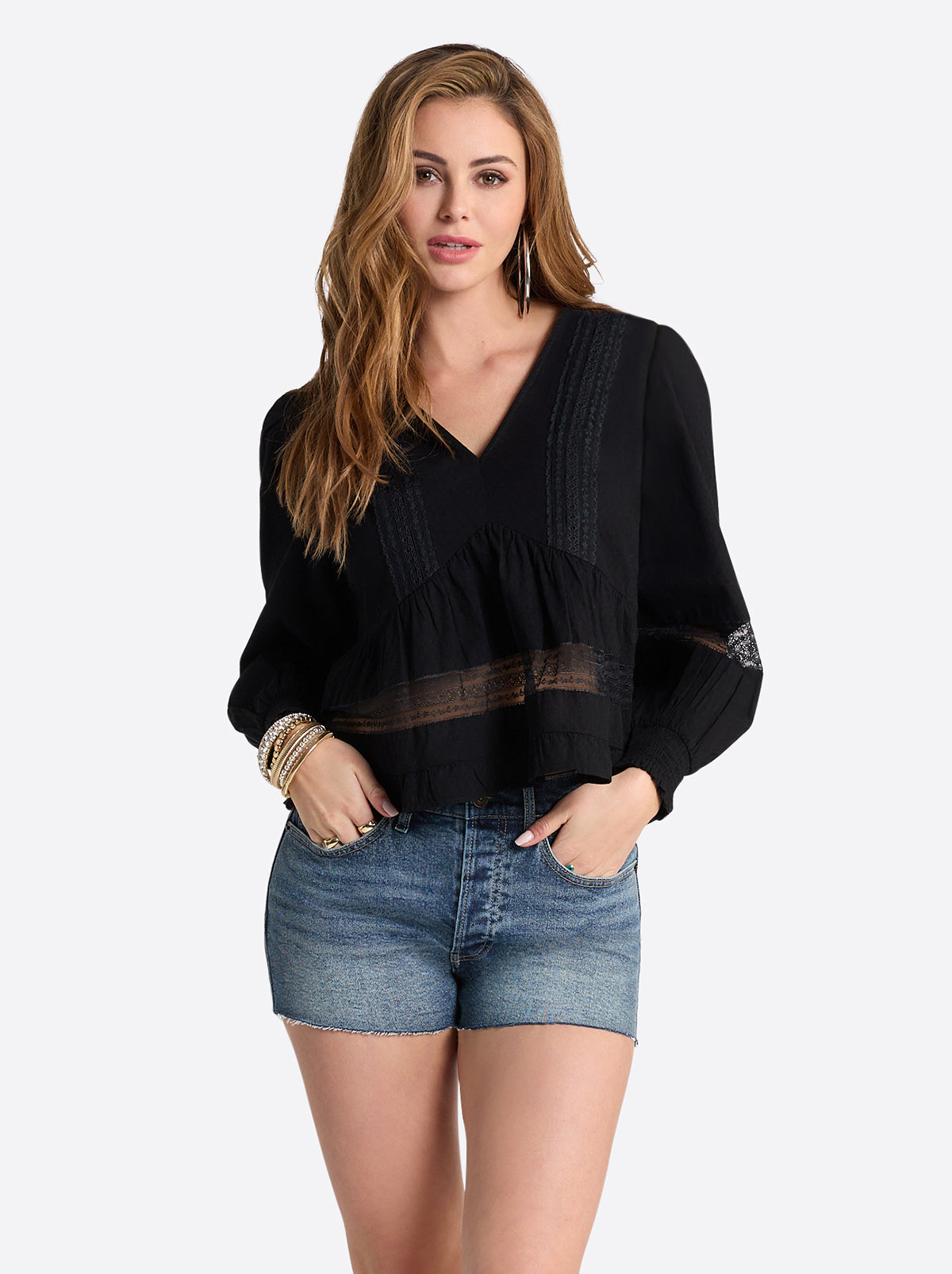 Elsie Babydoll Blouse in Black | Jessica Simpson Women