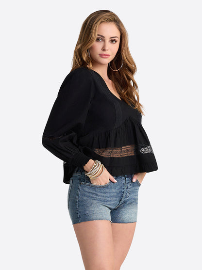 Elsie Babydoll Blouse in Black | Jessica Simpson Women