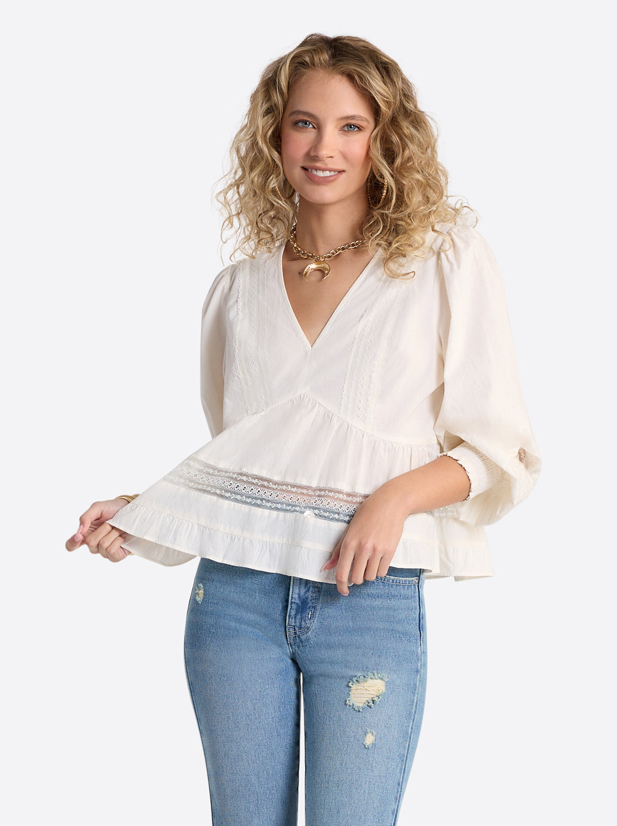 Elsie Babydoll Blouse in Buttercream | Jessica Simpson Women