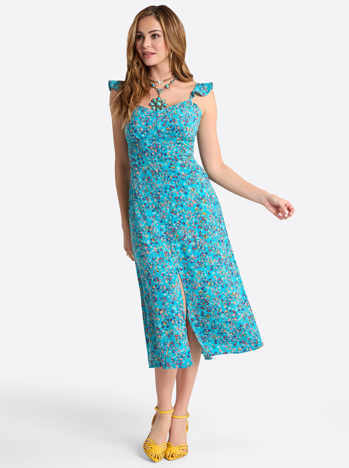 Sahira Dress in Tile Blue Acrylic Ditsy | Jessica Simpson Women