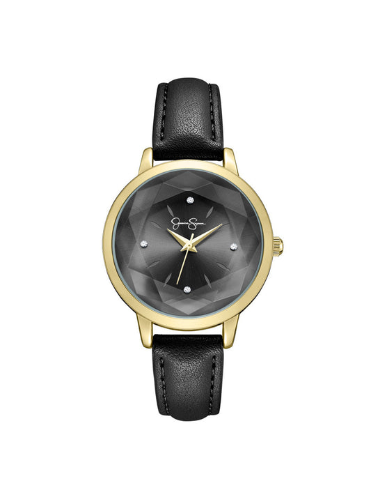 Faceted Glass Watch in Black | Jessica Simpson Accessories