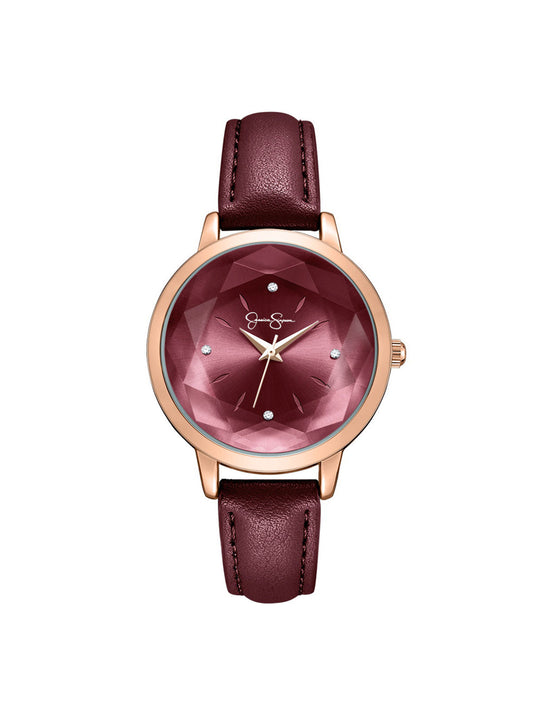 Faceted Glass Watch in Burgundy | Jessica Simpson Accessories